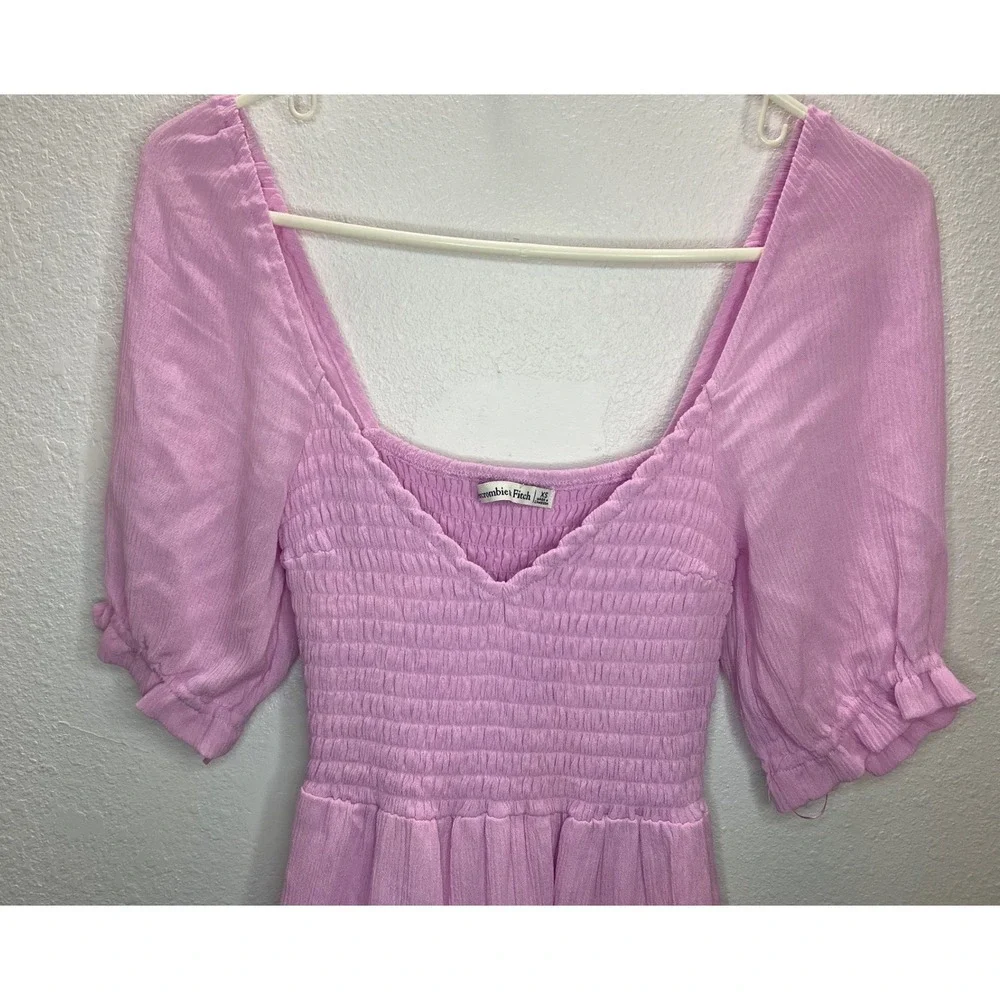 Abercrombie &‎ Fitch Maxi Dress Women XS Pink  Smocked Puff Sleeve Slit Boho